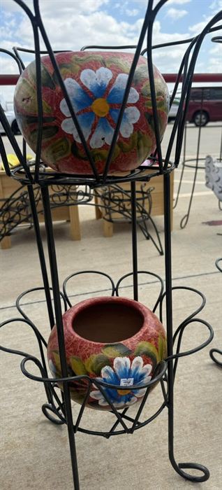 Tall two-tier wrought iron plant stand
