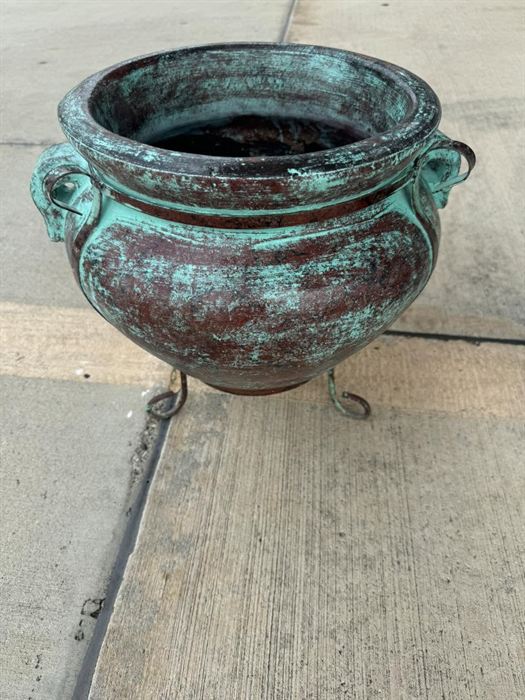Large handled urn with a verdigris glaze