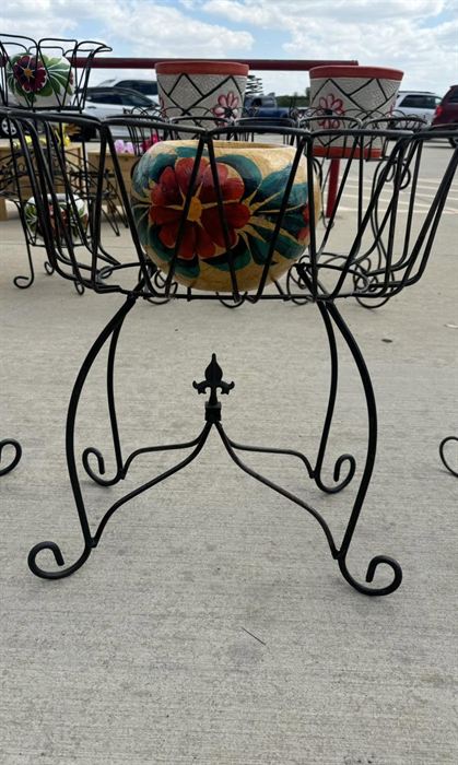 Scrolled wrought iron plant stand