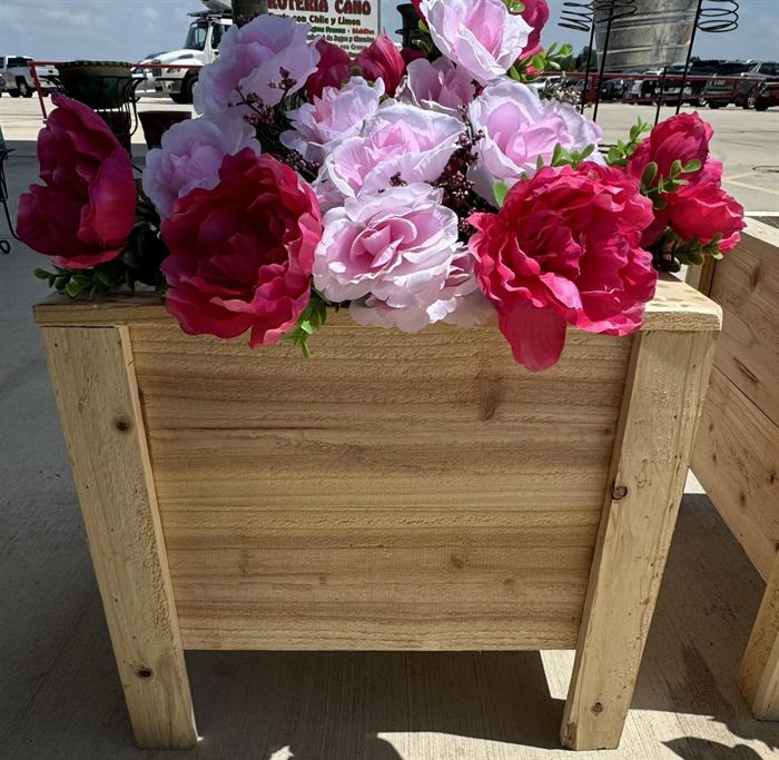 Large cedar planter box, planted